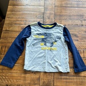 Long Sleeve Gray and Blue Tee with Bird Graphic